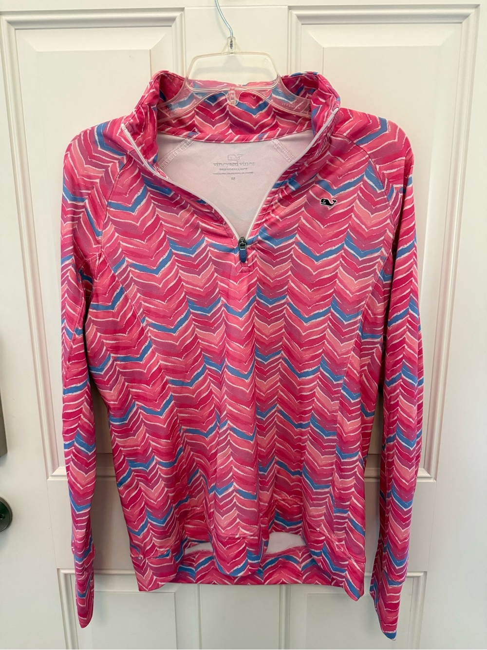 Vineyard Vines Pink Chevron Half-Zip Pullover with Blue & White Accents